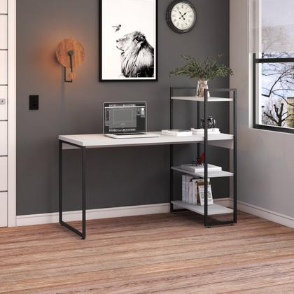 Imagem de Escrivaninha Mesa Escritório com Estante Alta Estilo Industrial 135cm com 03 Prateleiras Dynamica Yescasa