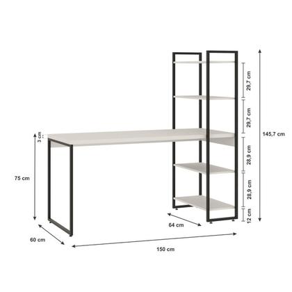 Imagem de Escrivaninha Mesa Escritório com Estante Alta Estilo Industrial 150cm com 04 Prateleiras Dynamica Yescasa