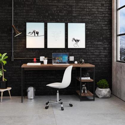 Imagem de Escrivaninha Mesa Escritório com Estante Baixa 2 Prateleiras Estilo Industrial 150cm Active Yescasa