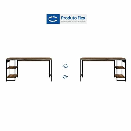 Imagem de Escrivaninha Mesa Escritório com Estante Baixa 2 Prateleiras Estilo Industrial 150cm Active Yescasa