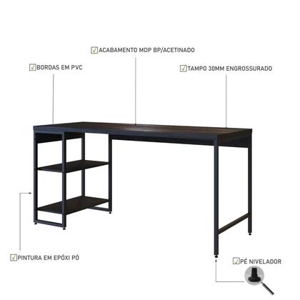 Imagem de Escrivaninha Mesa Escritório com Estante Baixa 2 Prateleiras Estilo Industrial 150cm Active Yescasa