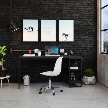 Imagem de Escrivaninha Mesa Escritório com Estante Baixa 2 Prateleiras Estilo Industrial 150cm Active Yescasa