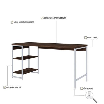 Imagem de Escrivaninha Mesa Escritório com Estante Baixa 2 Prateleiras Estilo Industrial 150cm Active Yescasa