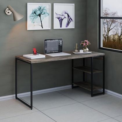 Imagem de Escrivaninha Mesa Escritório com Estante Baixa Estilo Industrial 150cm com 02 Prateleiras Dynamica