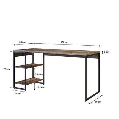 Imagem de Escrivaninha Mesa Escritório com Estante Baixa Estilo Industrial 150cm com 02 Prateleiras Dynamica