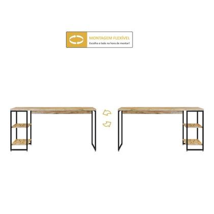 Imagem de Escrivaninha Mesa Escritório com Estante Baixa Estilo Industrial 150cm com 02 Prateleiras Dynamica