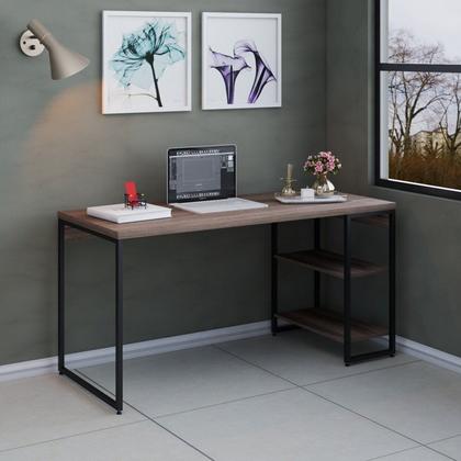 Imagem de Escrivaninha Mesa Escritório com Estante Baixa Estilo Industrial 150cm com 02 Prateleiras Dynamica Yescasa