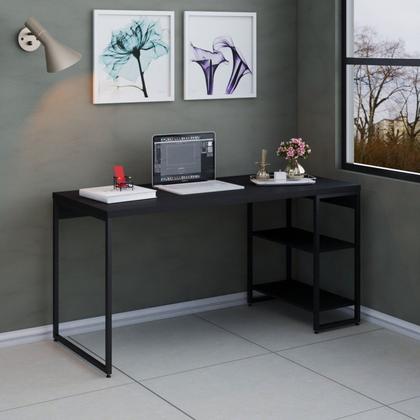 Imagem de Escrivaninha Mesa Escritório com Estante Baixa Estilo Industrial 150cm com 02 Prateleiras Dynamica Yescasa