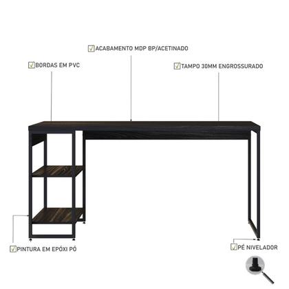 Imagem de Escrivaninha Mesa Escritório com Estante Baixa Estilo Industrial 150cm com 02 Prateleiras Dynamica Yescasa