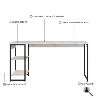 Imagem de Escrivaninha Mesa Escritório com Estante Baixa Estilo Industrial 150cm com 02 Prateleiras Dynamica Yescasa