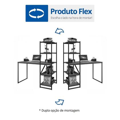 Imagem de Escrivaninha Mesa Escritório com Estante Home Office Fit 130cm Industrial Yescasa Branco