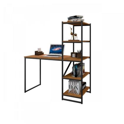 Imagem de Escrivaninha Mesa Escritório com Estante Home Office Fit 130cm Industrial Yescasa Canela
