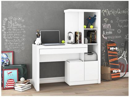 Imagem de Escrivaninha Mesa Escritório com Estante Me4143 1 Gaveta 2 Portas 122,5cm Branca