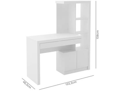 Imagem de Escrivaninha Mesa Escritório com Estante Me4143 1 Gaveta 2 Portas 122,5cm Branca