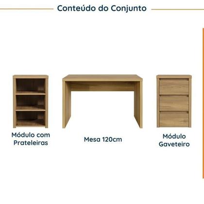 Imagem de Escrivaninha Mesa Escritório com Gaveteiro e Nicho Ficus 3 Gavetas 220cm CabeCasa MadeiraOriginals Rovere Marrom