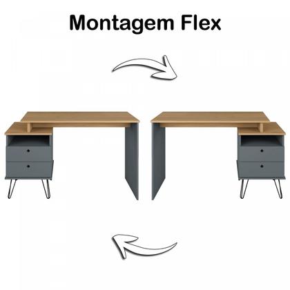 Imagem de Escrivaninha Mesa Escritório com Regulagem Estilo Industrial 2 Gavetas Plus