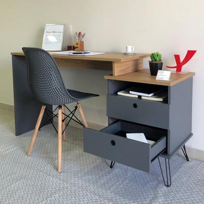 Imagem de Escrivaninha Mesa Escritório com Regulagem Estilo Industrial 2 Gavetas Plus