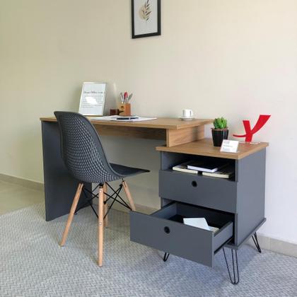 Imagem de Escrivaninha Mesa Escritório com Regulagem Estilo Industrial 2 Gavetas Plus