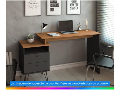 Imagem de Escrivaninha Mesa Escritório com Regulagem Estilo Plus 2 Gavetas 143,5cm Freijó E Preto