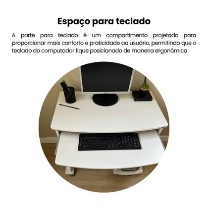 Imagem de Escrivaninha Mesa Escritório com Rodinhas, Espaço para Computador, CPU e Suporte para Teclado 160 Artely Branco