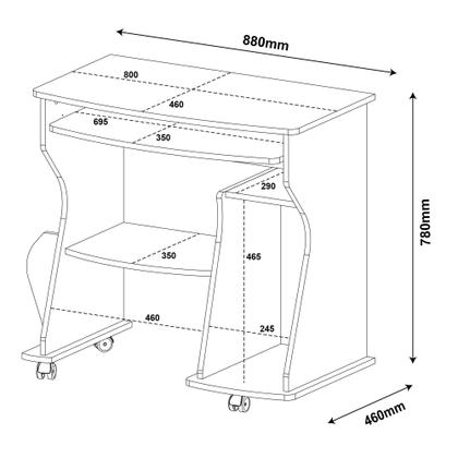 Imagem de Escrivaninha Mesa Escritório com Rodinhas, Espaço para Computador, CPU e Suporte para Teclado 160 Artely Branco