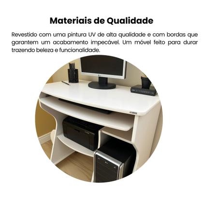 Imagem de Escrivaninha Mesa Escritório com Rodinhas, Espaço para Computador, CPU e Suporte para Teclado 160 Artely Branco