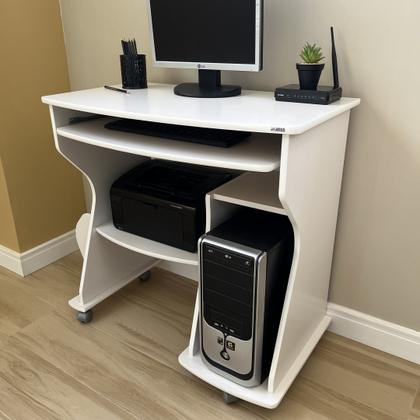 Imagem de Escrivaninha Mesa Escritório com Rodinhas, Espaço para Computador, CPU e Suporte para Teclado 160 Artely Branco