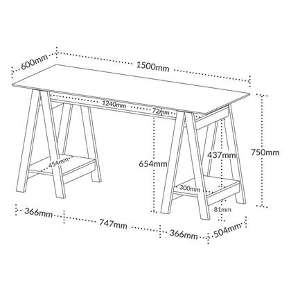 Imagem de Escrivaninha Mesa Escritório com Tampo de Vidro e Pés em Cavalete 2 Prateleiras Elegante