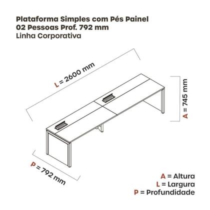 Imagem de Escrivaninha Mesa Escritório Corporativa para 2 Pessoas 130x79,2cm Pscpp130