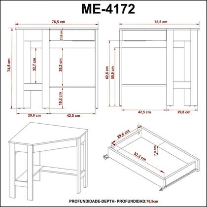 Imagem de Escrivaninha Mesa Escritório de Canto com 1 Gaveta ME4172 Espresso Móveis