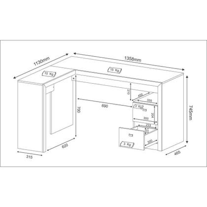 Imagem de Escrivaninha/Mesa Escritório de Canto com 2 gavetas Multimóveis CR25032 Nogal