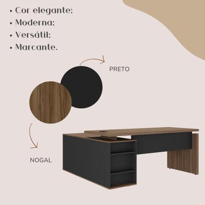 Imagem de Escrivaninha Mesa Escritório Diretor em L com Porta de Correr e Caixa de Tomada