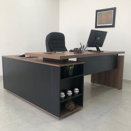 Imagem de Escrivaninha Mesa Escritório Diretor em L com Porta de Correr e Caixa de Tomada