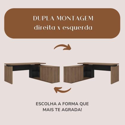Imagem de Escrivaninha Mesa Escritório Diretor em L com Porta de Correr e Caixa de Tomada