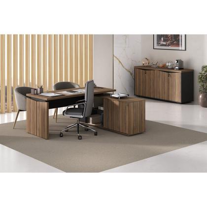 Imagem de Escrivaninha Mesa Escritório Diretor em L com Porta de Correr e Caixa de Tomada