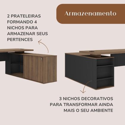 Imagem de Escrivaninha Mesa Escritório Diretor em L com Porta de Correr e Caixa de Tomada