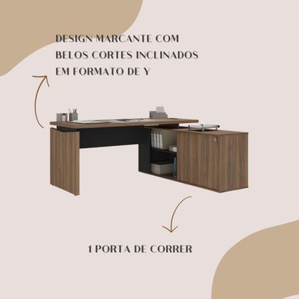 Imagem de Escrivaninha Mesa Escritório Diretor em L com Porta de Correr e Caixa de Tomada