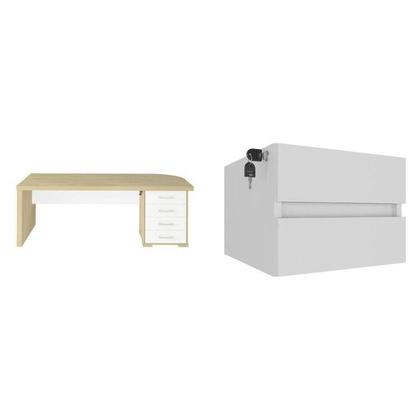 Imagem de Escrivaninha Mesa Escritório Diretor em Tamburato com 180cm Carvalho e Branco Artany