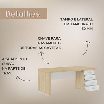 Imagem de Escrivaninha Mesa Escritório Diretor em Tamburato com 6 Gavetas