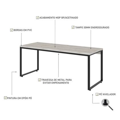 Imagem de Escrivaninha Mesa Escritório Diretor Estilo Industrial 180cm Kuadra