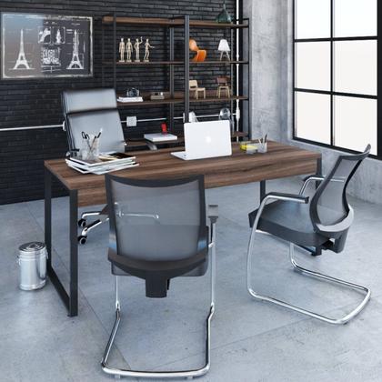 Imagem de Escrivaninha Mesa Escritório Diretor Estilo Kuadra 180cm Industrial Nogal Marrom