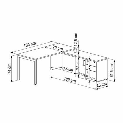 Imagem de Escrivaninha Mesa Escritório Diretoria com Balcão 1 Porta 2 Gavetas 180cm Home Office Concept