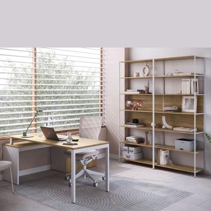 Imagem de Escrivaninha Mesa Escritório Diretoria com Balcão Home Office Concept 3 Gavetas 1 Porta 180cm Nogal