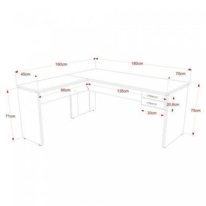 Imagem de Escrivaninha Mesa Escritório em L 1,80x1,60M com 2 Gavetas Work30