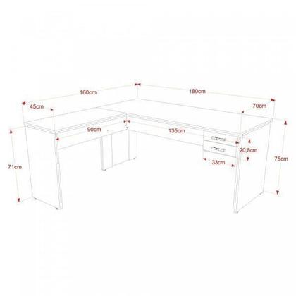 Imagem de Escrivaninha Mesa Escritório em L 1,80x1,60M com 2 Gavetas Work30