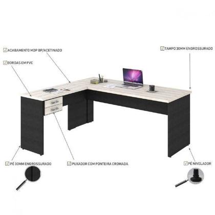 Imagem de Escrivaninha Mesa Escritório em L 1,80x1,60M com 2 Gavetas Work30