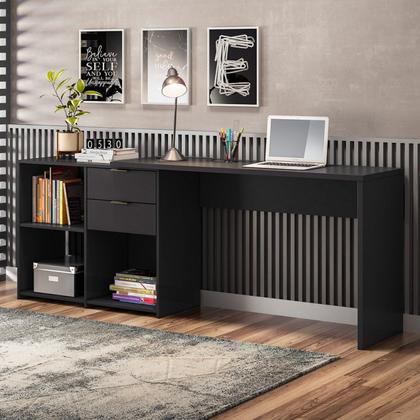 Imagem de Escrivaninha Mesa Escritório em L 2 Gavetas 3 Nichos Office NT 2060