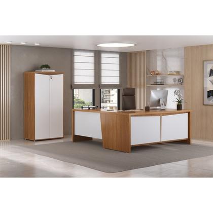 Imagem de Escrivaninha Mesa Escritório em L Chefia com 2 Portas 3 Gavetas em Tamburato Y37