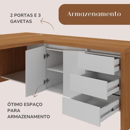 Imagem de Escrivaninha Mesa Escritório em L Chefia com 2 Portas 3 Gavetas em Tamburato Y37