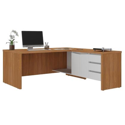 Imagem de Escrivaninha Mesa Escritório em L Chefia com 2 Portas 3 Gavetas em Tamburato Y37